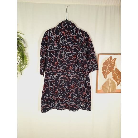 Vodka Men's Retro Squiggly Lines Button-Up Short-Sleeved Shirt - Picture 3 of 5